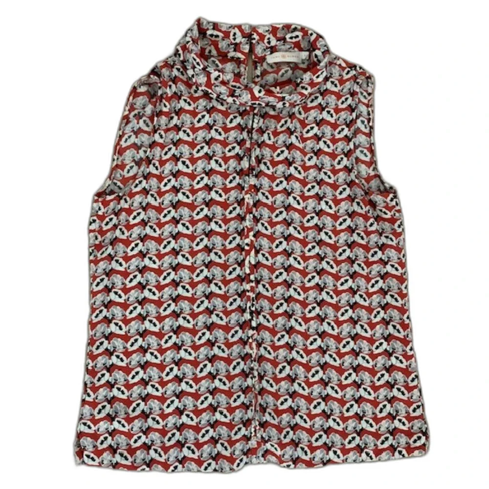 Tory Burch 100% Silk Blouse – Size 6 – Red, White & Black‎ Print